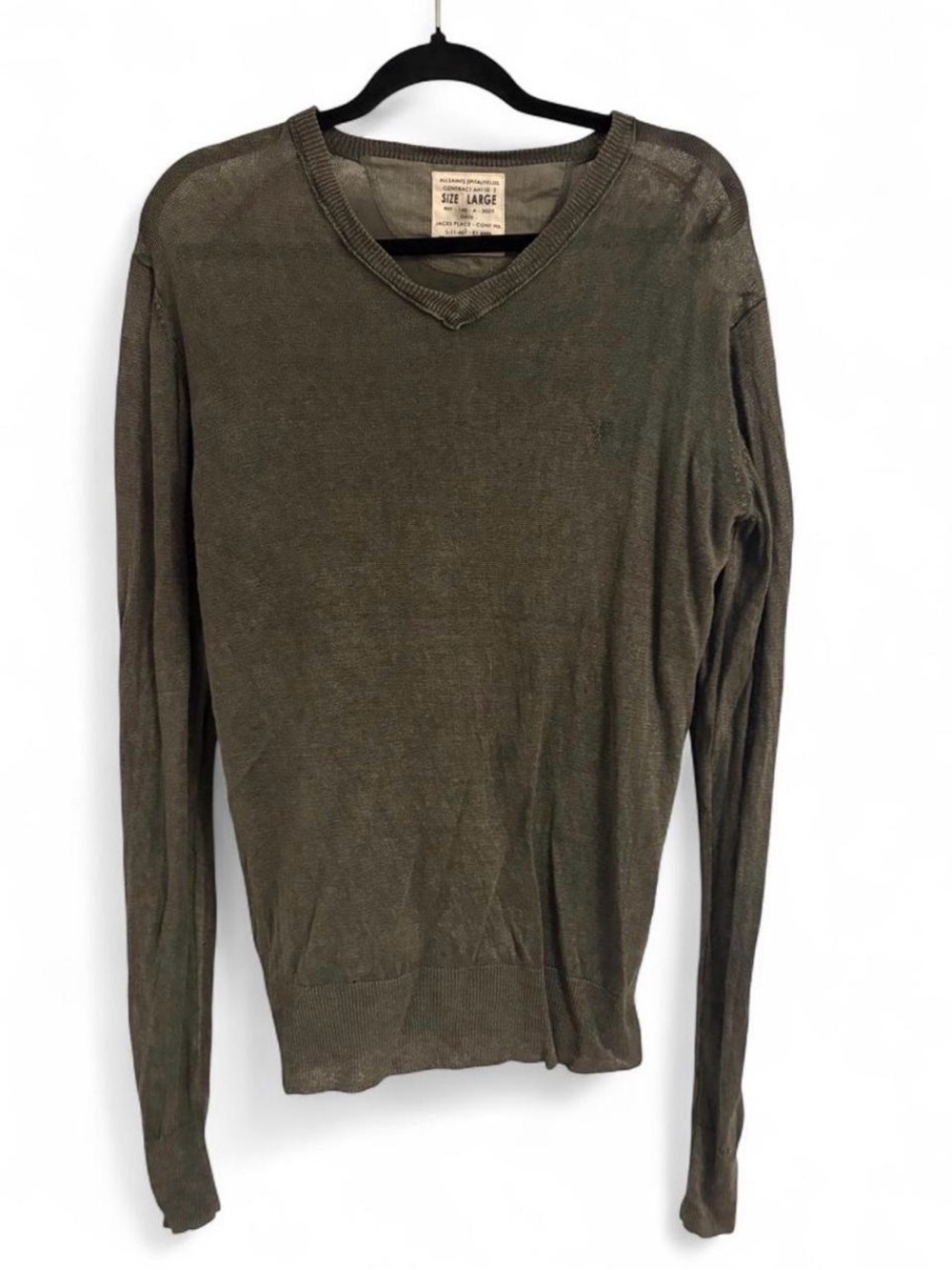 Classic Men's V-Neck Sweater - Olive Green/Gray 100% Linen